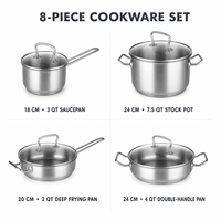 Ensemble de 8 ustensiles de cuisine en acier inoxydable, batterie de cuisine avec couvercles en verre, casseroles et faitouts compatibles induction