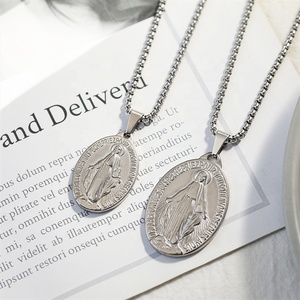 Chapelet en argent et or personnalisé, bijoux religieux promotionnels avec chaîne gratuite, médailles religieuses <span class=keywords><strong>de</strong></span> Saint-marie vierge miraculeuse - Product Image 3