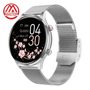 Maxtop最佳价格智能人手表圆形防水BT呼叫全触摸健身Reloj安卓运动移动智能手表