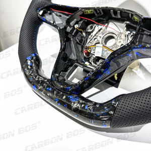 Pour Volkswagen MK8 <span class=keywords><strong>Golf</strong></span> 8 GTI R R-Line MK8.5 MK <span class=keywords><strong>7</strong></span> <span class=keywords><strong>7</strong></span>.5 Pièces de voiture DIY avec écran LED <span class=keywords><strong>bleu</strong></span> en fibre de carbone forgée Volant neuf - Product Image 3