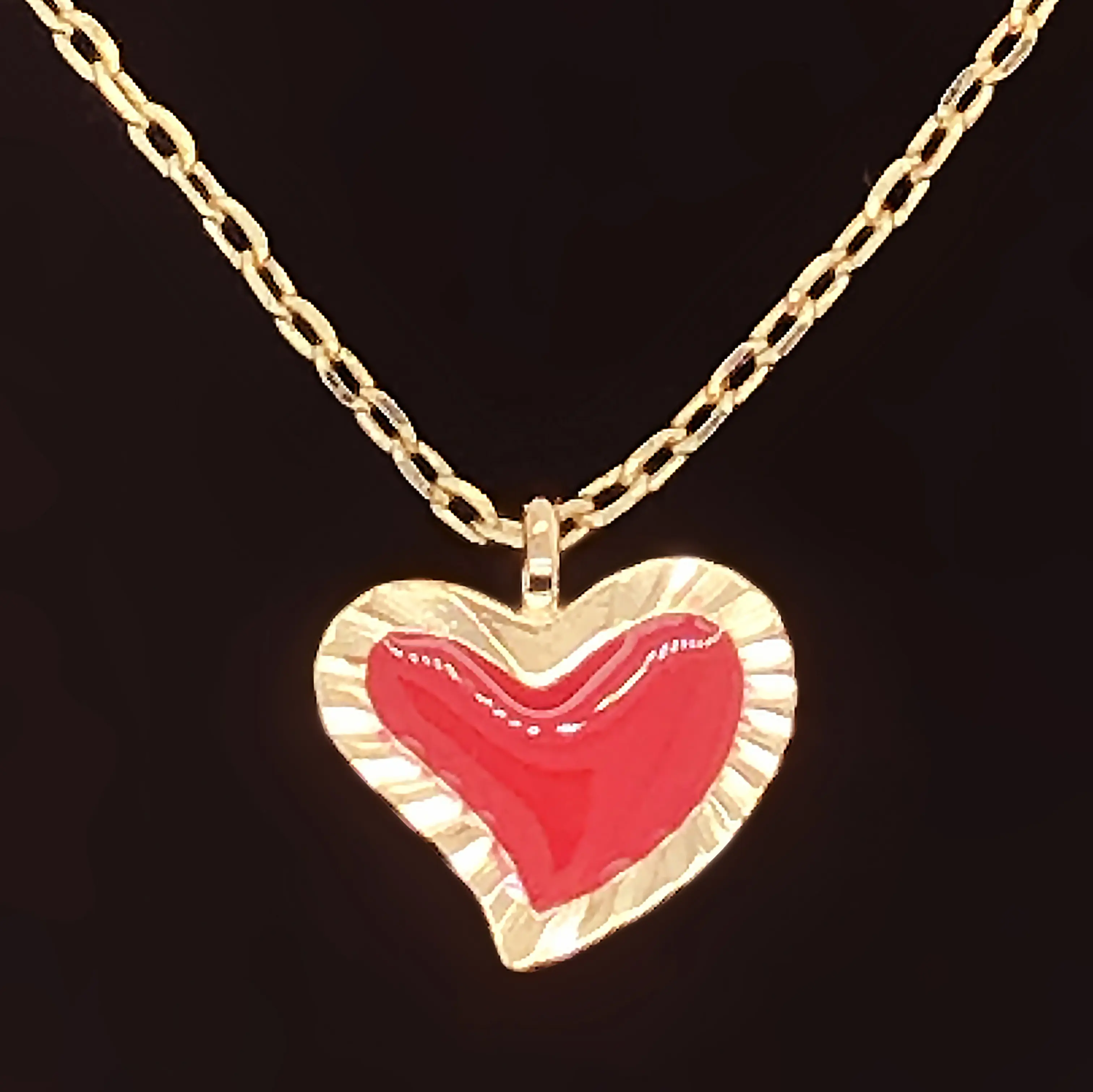 Gold Plating Embroidery Frame Epoxy Red Heart Pendant Jewelry Necklace Charm Necklaces Link Chain Sterling Silver, Brass Cute