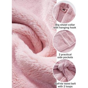 FOXA Peignoir long en polaire pour femme, longueur intégrale, chaud, pour l'hiver, avec ceinture et poches - Product Image 5