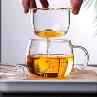 Juego de Tazas de Té de Vidrio de Borosilicato de Alta Resistencia al Calor, de Tres Piezas, con Infusor y Tapa, para Uso en Oficina
