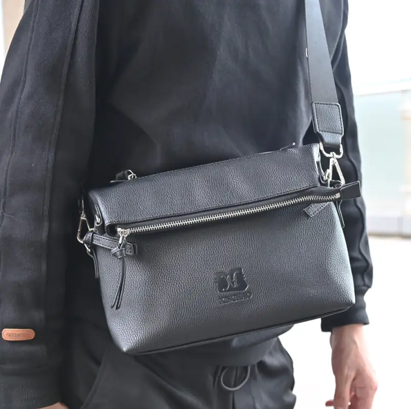 custom multifunction premium mens small genuine real leather messenger bag black crossbody shoulder bags clutch