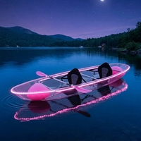 Kayaks transparents en polycarbonate pour 2 personnes, kayak transparent pour la mer avec fond transparent et éclairage LED