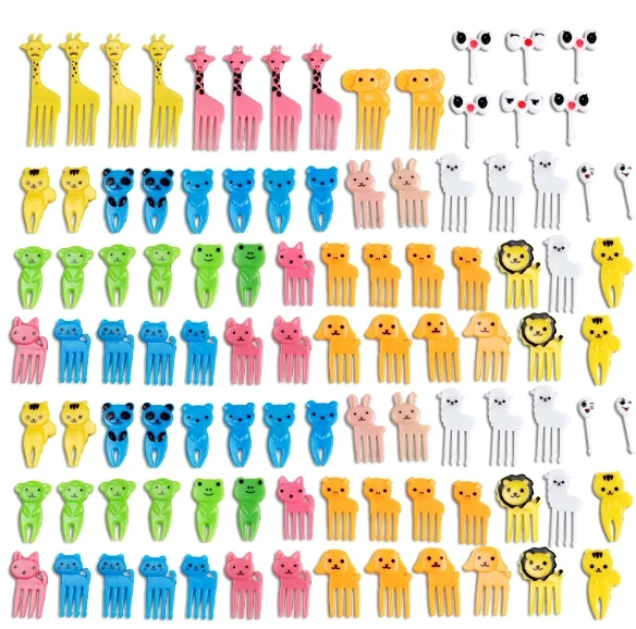 120 Fourchettes à Fruits Réutilisables - 22 Formes D'animaux + Yeux - Pour Bento, Fêtes, Pique-nique - Sans BPA - 2