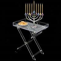 Table pliante en Lucite pour Hanouka, élégante, transparente, en acrylique, avec revêtement en cuir, pour articles religieux juifs