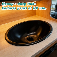 Évier de cuisine pour camping-car, bassin simple en acier inoxydable SS304 avec revêtement nano noir pour camping-car, caravane, yacht, bateau, évier de lavage pour véhicule de loisirs JDA