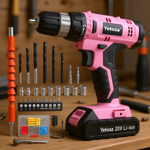 Juego de Taladro Inalámbrico Yetoza de 20V con Batería de Iones de Litio, Velocidad Variable, Mandril sin Llave de 1/2 Pulgada Para herramientas eléctricas de bricolaje, color rosa - Product Image 2