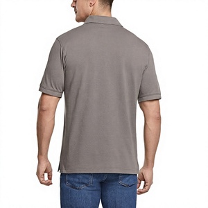 Polo en coton à manches courtes gris pour homme, décontracté, couleur unie, respirant, tricoté, coupe classique - Product Image 2