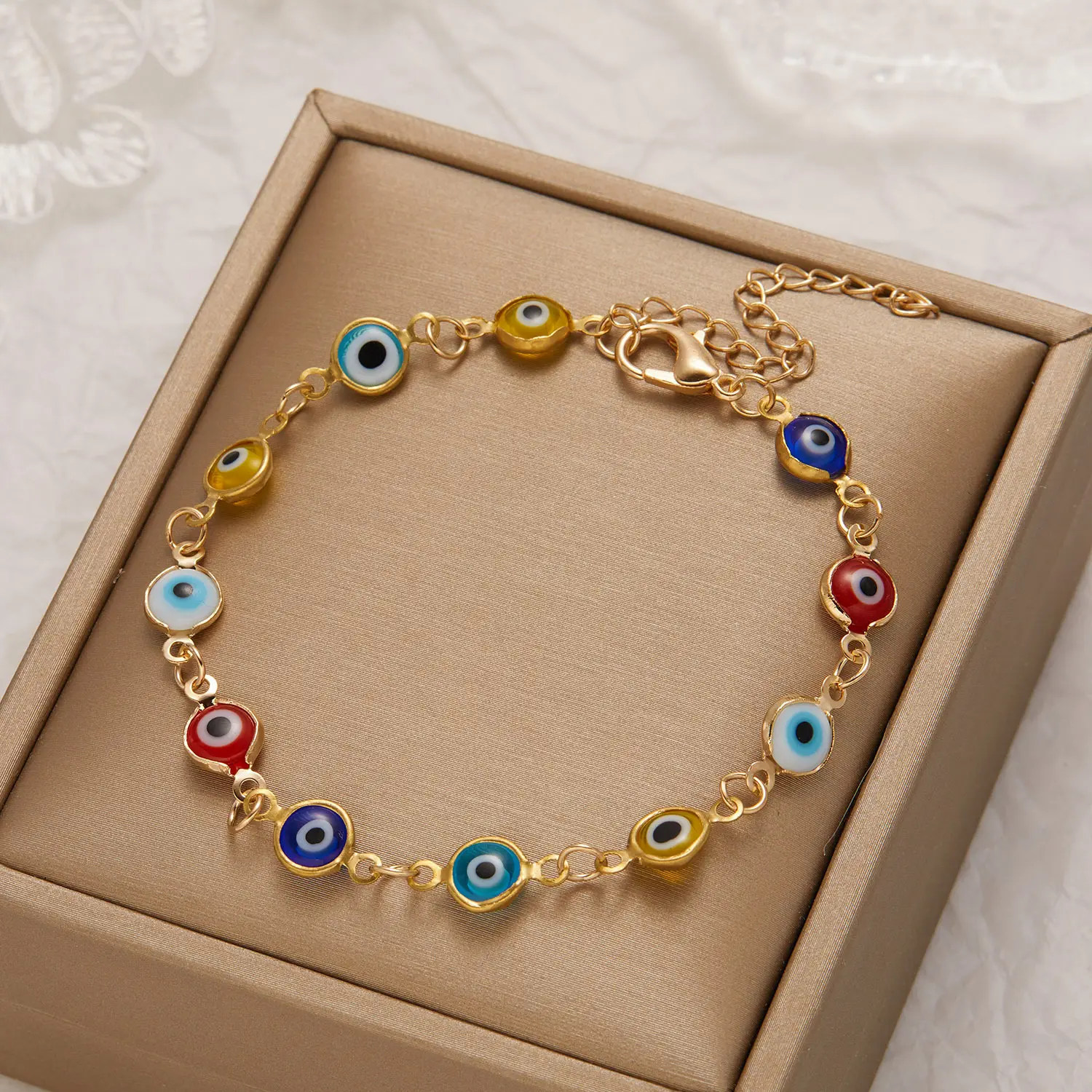 Vente en gros Bracelet multicolore Vintage turc œil de diable chaîne maillons Bracelets goutte d'huile yeux bleus bijoux de mode pour femmes