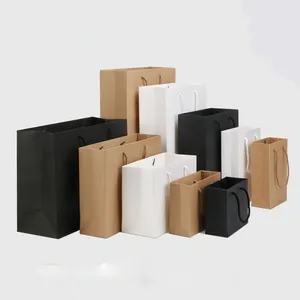 Özel beyaz siyah kahverengi 260gsm Kraft kağıt torba Logo baskılı hediye kutusu için alışveriş ambalaj
