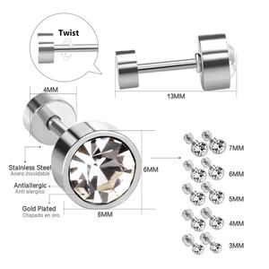 Nouvelles Boucles d'oreilles cylindriques en or avec cristaux blancs, excellente qualité, prix de gros, boucles d'oreilles à pression - Product Image 2