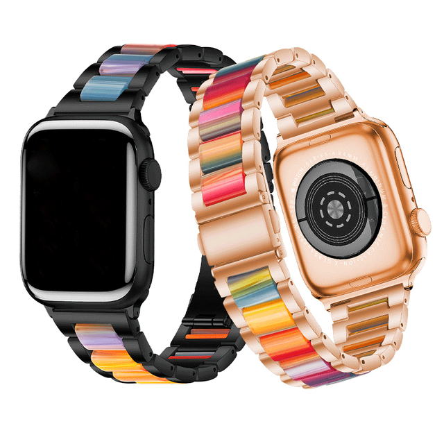 Fashion Style Tortoise Stone Resin Strap for Apple Watch Band 9 8 7 6 5 4 Luxury Stainless Steel Watch Band for Apple Resin Band