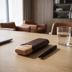 Vietnam Premium 3 Finger Brown Leather Portable Travel Cigar Case Wood Lined Cigar Humidor for Cigar Lovers - Product Image 6