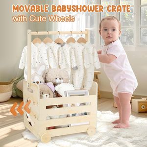Bán buôn gỗ bé tắm Crate với bánh xe lưu trữ bằng gỗ thùng cho bé - Product Image 5