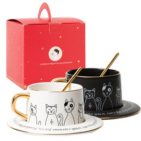 Tasse à café chat noir et blanc en céramique minimaliste nordique et tasse à thé noir Latte Style Instagram créatif