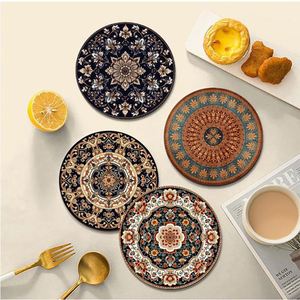 Ensemble de sets de table et sous-verres bohème vintage en caoutchouc isolant, motif feuilles de plantes, écologique, personnalisable, luxe rétro pour la maison et les banquets de mariage - Product Image 2