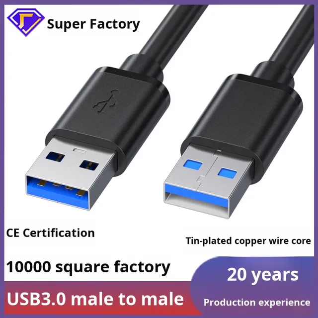 USB 3.0 USB a Male to USB a Male Bidirectional Dual Head Copper Data Cable for Mobile Hard Drive Enclosure