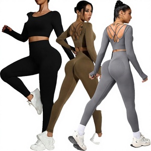 Conjunto de Yoga J2057 para Mujer, Pantalones Largos de Cintura Media Color Durazno, Transpirables, Sin Costuras, de Manga Larga, Ropa Deportiva para Fitness - Product Image 3
