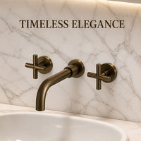 Robinet de lavabo mural rétro AMAXO à double poignée avec cartouche céramique, adapté aux eaux froides et chaudes, pour comptoirs de salle de bain