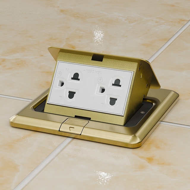 Pop-up Waterproof Floor Boxes Socket Stainless Steel Panel Double 3 Pin Thailand Hidden Floor Socket
