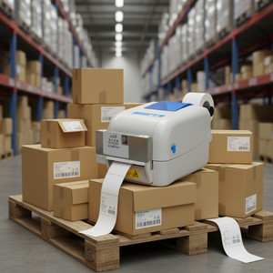 เครื่องพิมพ์บาร์โค้ดแบบถ่ายโอนความร้อน GP-1834TC <span class=keywords><strong>Gprinter</strong></span> ความละเอียด 300DPI พร้อมใบมีดตัดอัตโนมัติ รองรับกระดาษขนาด 4 นิ้ว ช่องต่อแบบ Serial สำหรับพิมพ์ฉลากเสื้อผ้าและสติ๊กเกอร์ - Product Image 1