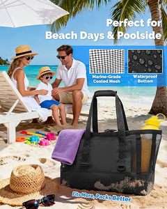Bolso de Playa Vintage para Mujer, Fabricación OEM ODM en Vietnam, Malla de Poliéster con Revestimiento Impermeable en la Parte Inferior, para Playa, Barco, Piscina y Deportes - Product Image 4
