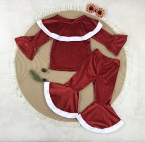 Velluto 2 pezzi manica lunga per bambini vestito festa Happy Christmas tema pronto per spedire le ragazze Set di abbigliamento consegna rapida - Product Image 1