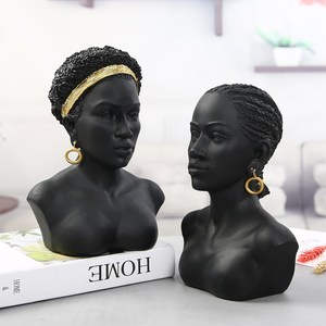 Escultura de busto femenina personalizada, escultura de resina africana para busto, color dorado y negro, venta al por mayor - Product Image 2