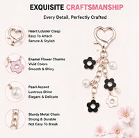 Porte-clés personnalisé en émail avec breloque cœur fleur, pendentif de sac en perles, anneau porte-clés en métal pour femmes, breloque de sac, cadeau, vente en gros