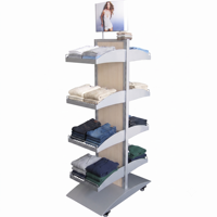 Présentoir de Magasin de Vêtements Mobile Double Face Personnalisé avec Paniers en Fil Métallique et Roues pour T-shirts