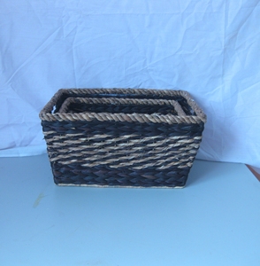 Panier de rangement vietnamien fait à la main élégant jacinthe d'eau tissé marine motif torsadé naturel usage domestique - Product Image 2