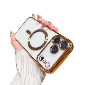 Funda Protectora para Teléfono con Diseño de CD Electrochapado, Transparente, de TPU Suave, Magnética, Anti-Caídas y Resistente a Impactos para iPhone 15 16 17 <span class=keywords><strong>Pro</strong></span> <span class=keywords><strong>Max</strong></span> - Product Image 1