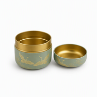 Boîte Ronde Personnalisée en Fer Blanc pour Thé, Contenant Métallique de Luxe avec Grue Dorée pour Thé Matcha en Vrac, Poudre de Thé, Emballage Cadeau