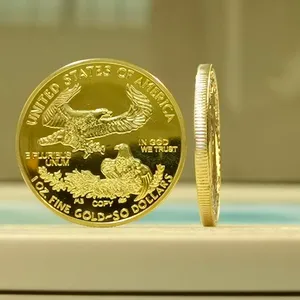 เหรียญปั๊มโลหะแบบกำหนดเอง1ออนซ์100มิลส์ชุบทอง $50ดอลลาร์จำลองอเมริกาอินทรีลิเบอร์ตี้เหรียญทองพร้อมขอบเมล็ด B53