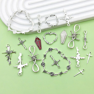 Cross Thorn Heart Pendant DIY Jewelry Accessories For Bracelet Necklace Keychain <b>Silver</b> Tone Barbed Wire Design - Product Image 4
