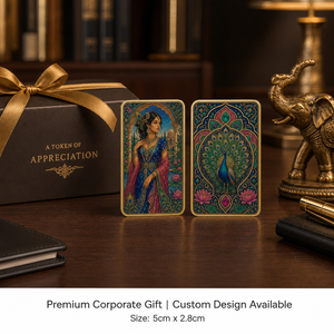 Brass Bar Indian Maharani <strong>Peacock</strong> Double Sided Metal Crafts Collectible Card Gold Frame Lotus Emerald Taj Royal Decor Gift - Product Image 3