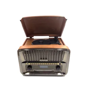 Pemutar rekaman meja putar vinil desain antik klasik dengan USB/SD Radio FM