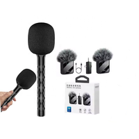 Mikrofon Nirkabel 3 in 1 Ringan F11-2 Dual Mic Pegangan Genggam untuk Ponsel Kamera Studio Vlog Perekaman Video Wawancara