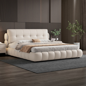 Современная мягкая роскошная кровать с обивкой кремово-белого цвета, высококачественная кровать размера «<span class=keywords><strong>king</strong></span>-size» в дизайнерском минималистичном стиле для дома - Product Image 1