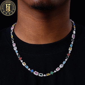Lüks 18 Ayar Altın Kaplama 10mm Çoklu Değerli Taş ve CZ Elmas Çapraz Motifli Hip Hop Modası Tenis Zinciri Kolye Erkekler ve Kadınlar için - Product Image 1