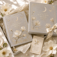 Carnet LABON personnalisé gris perle Magnolia Moon Journal, couverture rigide en cuir avec feuille d'or céleste, esthétique, à grille pointillée, cadeau