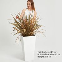 2 pots de fleurs en plastique blanc mat texturé, carrés et coniques, pour véranda, patio, terrasse