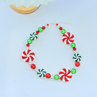 Collier de Noël en forme de bonbons rouge, blanc et vert, perles laser, trois couleurs, bonbons menthe, collier de Noël en forme d'arbre de Noël