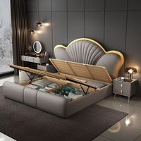 Lit en cuir de luxe moderne au design français avec rangement, ensemble de lit gris doux en forme d'animal, mobilier de chambre King Queen