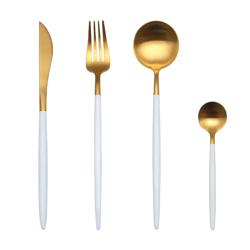 18/10 Matte White Cutlery Gold Plated International Stainless Steel Flatware