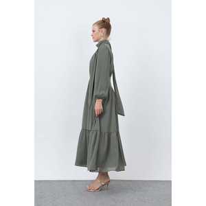 Elegante Vestido de Noche Negro de Gasa para Mujer con Cuello Alto, Corte Imperio y Drapeado Transpirable - Product Image 6