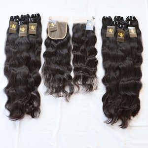 Paquets de cheveux humains crus indiens vierges, Deep Wave 100%, avec Frontal 13x6 et Lace Closure 6x6, qualité supérieure - Product Image 1