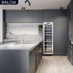 BALOM personalizado moderno estilo americano Grey compacto de muebles del Gabinete de cocina de acrílico fregaderos de cocina de pared armario gabinete de las unidades